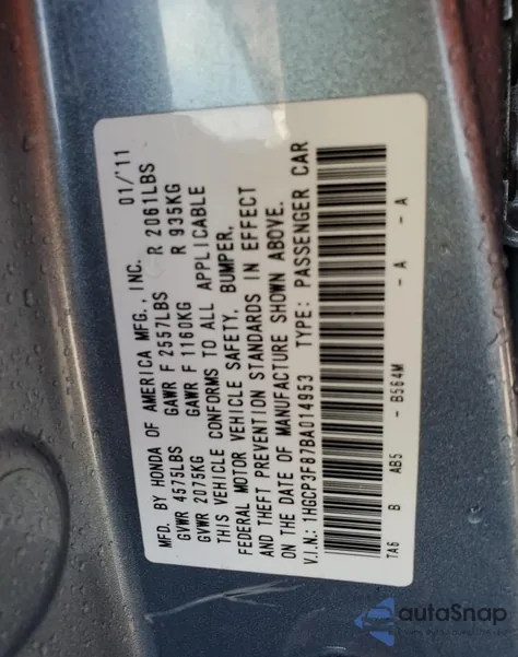 2011 Honda Accord Exl z USA, uszkodzony, nr VIN 1HGCP3F87BA014953